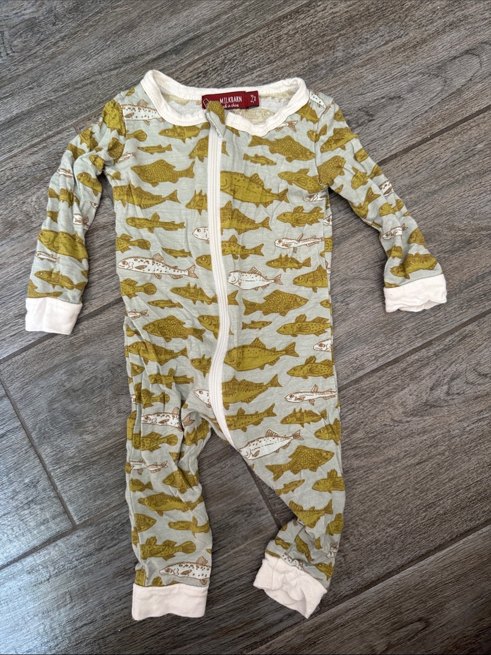 Milkbarn Fish-Print Footed One-Piecex